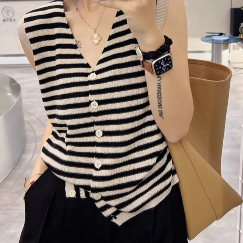 Summer Clothing For 60 Year Old Woman - Women's Clothing 2024 Summer Stripe Sleeveless