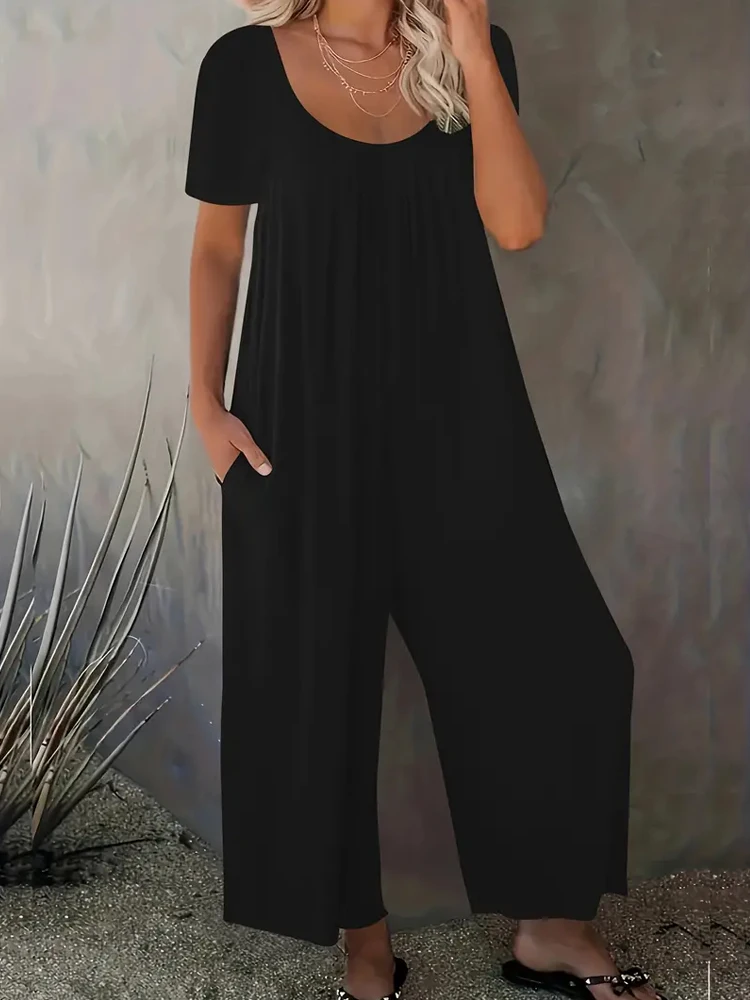 Summer Clothing For 60 Year Old Woman - Summer Chic Solid Casual Pockets Jumpsuit