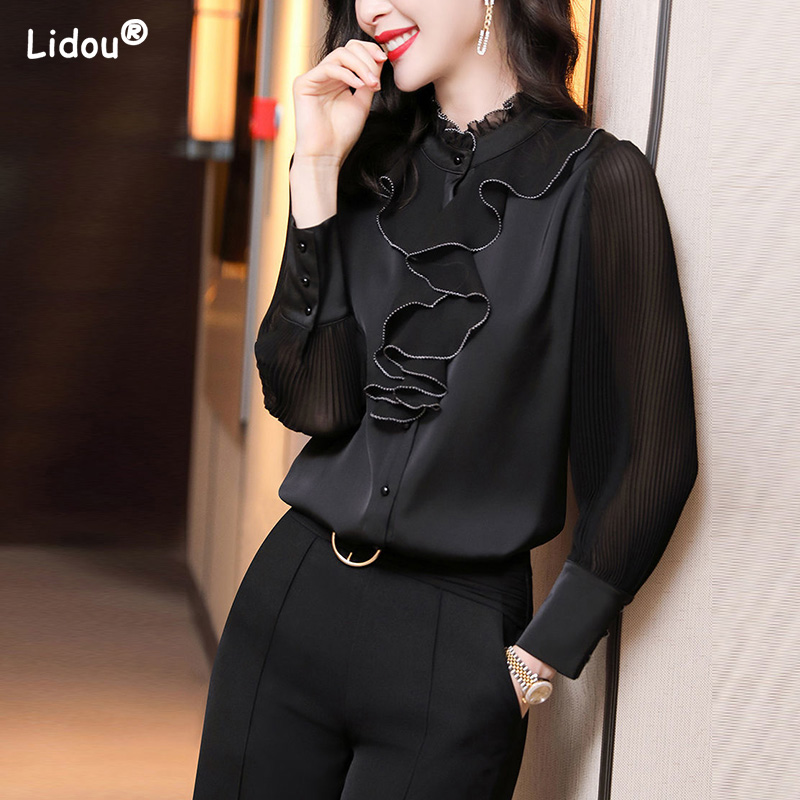Summer Clothing Colors - Premium Black Ruffled Straight Office Lady