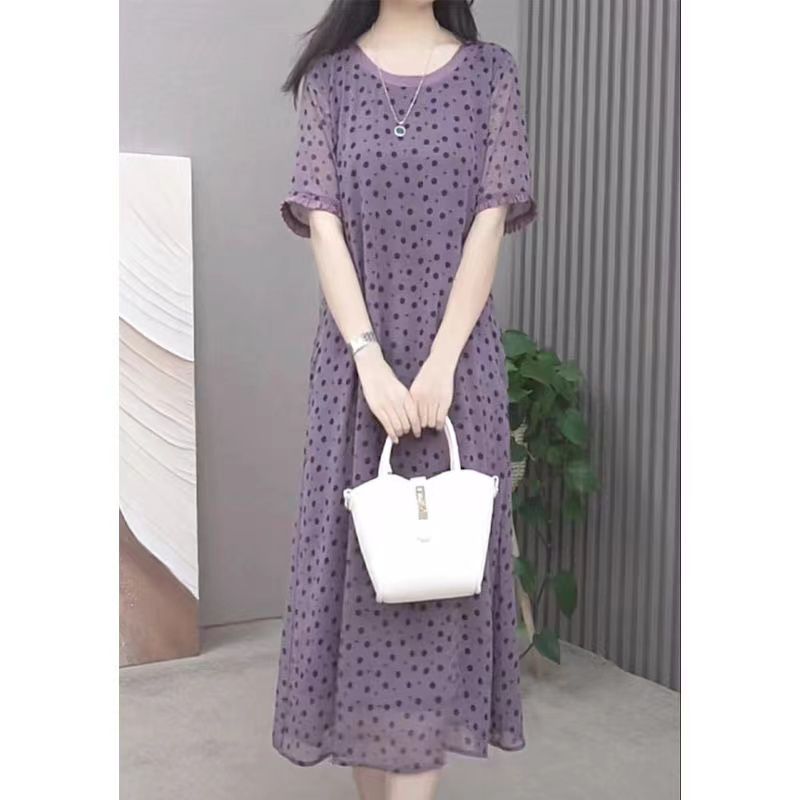 Elegant O-Neck Printed Polka D - Summer Clothing For 60 Year Old Woman reseña y precio