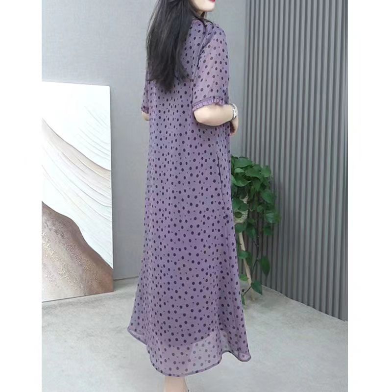 Elegant O-Neck Printed Polka D - Summer Clothing For 60 Year Old Woman reseña y precio