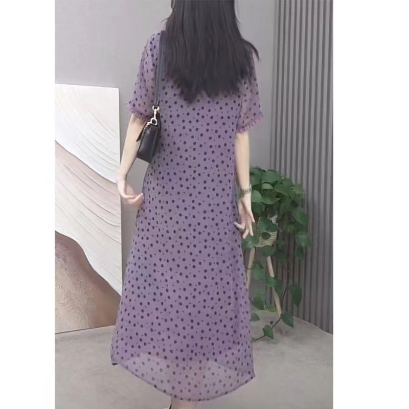 Elegant O-Neck Printed Polka D - Summer Clothing For 60 Year Old Woman reseña y precio