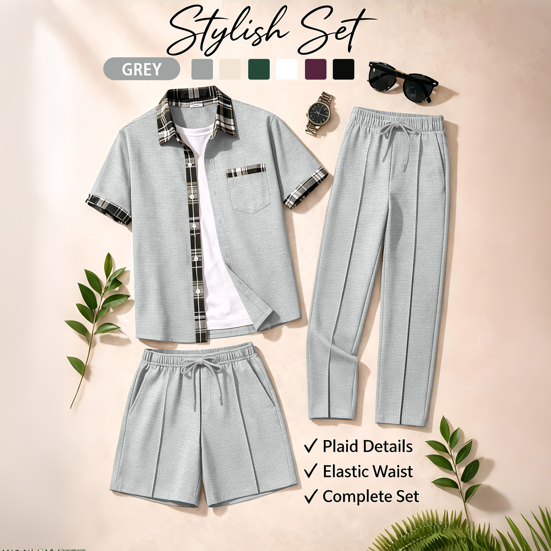 Men's 3 Piece Waffle Knit Trac - Summer Clothing Men reseña y precio