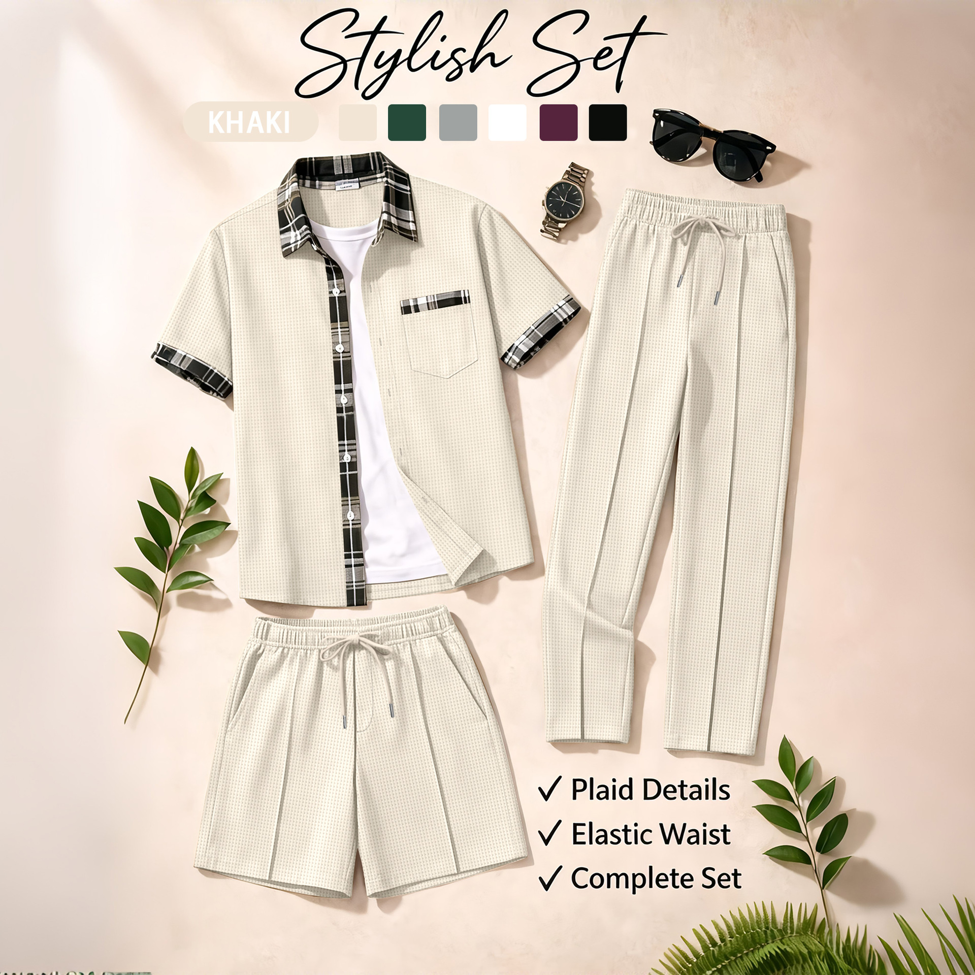 Men's 3 Piece Waffle Knit Trac - Summer Clothing Men reseña y precio