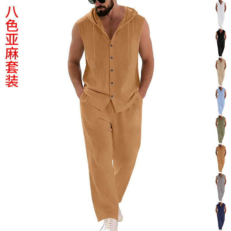 Men's Casual Linen Suit Hooded - Summer Clothing Men reseña y precio
