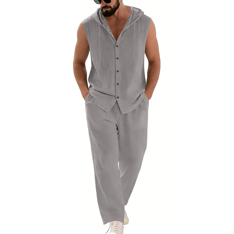 Men's Casual Linen Suit Hooded - Summer Clothing Men reseña y precio