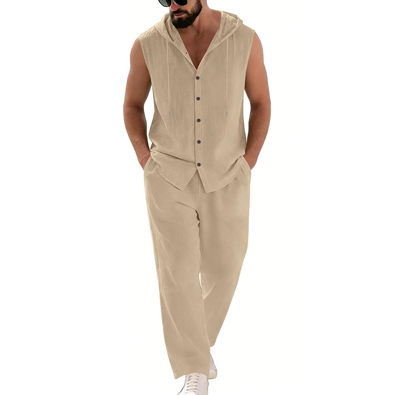 Men's Casual Linen Suit Hooded - Summer Clothing Men reseña y precio