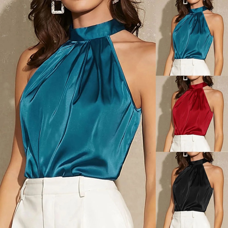 Elegant Satin Halter Neck Tank - Summer Clothing Images reseña y precio