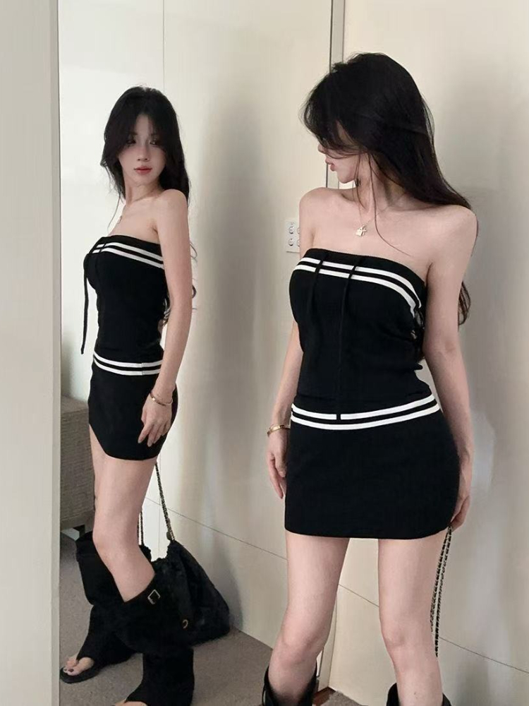 Sexy Hot Girl Black Patchwork  - Summer Clothing Set For Girls reseña y precio