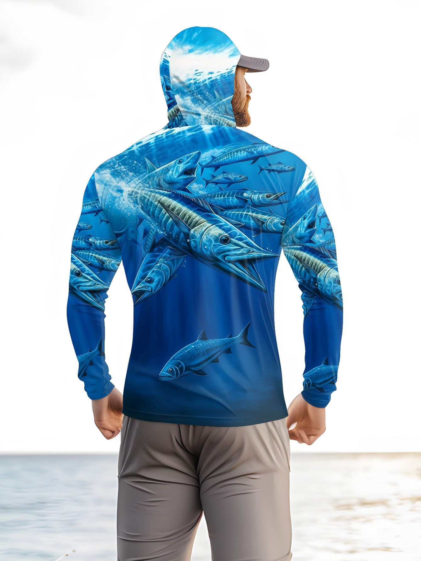 Men Hood Fishing Shirt long sl - Rash Guard Long Sleeve reseña y precio